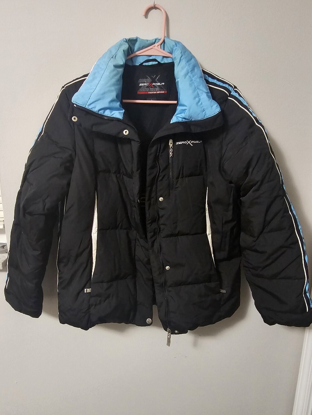 ZeroXposur Women's Black Puffer Winter Coat with Blue Accents